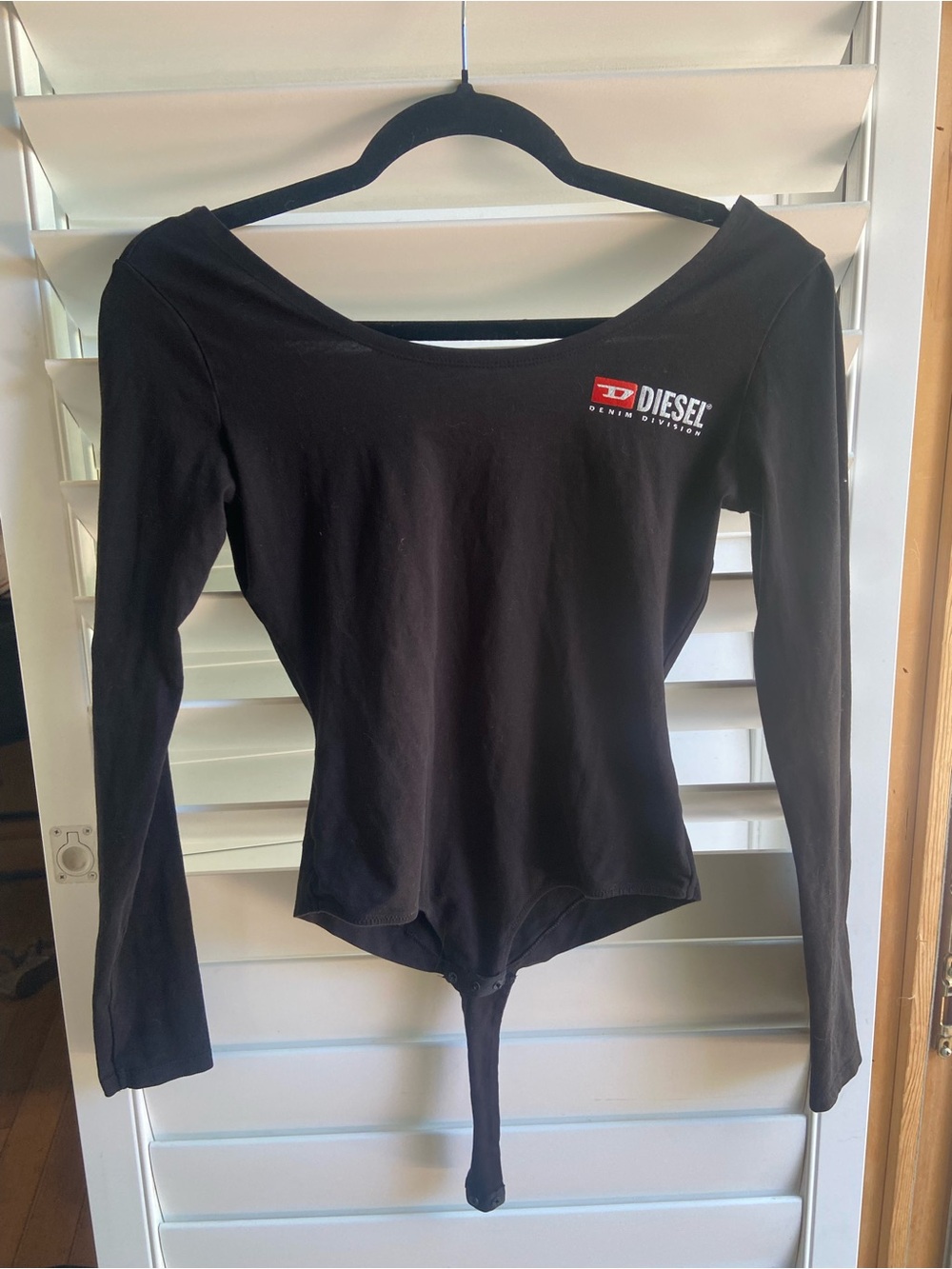 Diesel Black Long-Sleeve Scoop-Neck Bodysuit with Logo